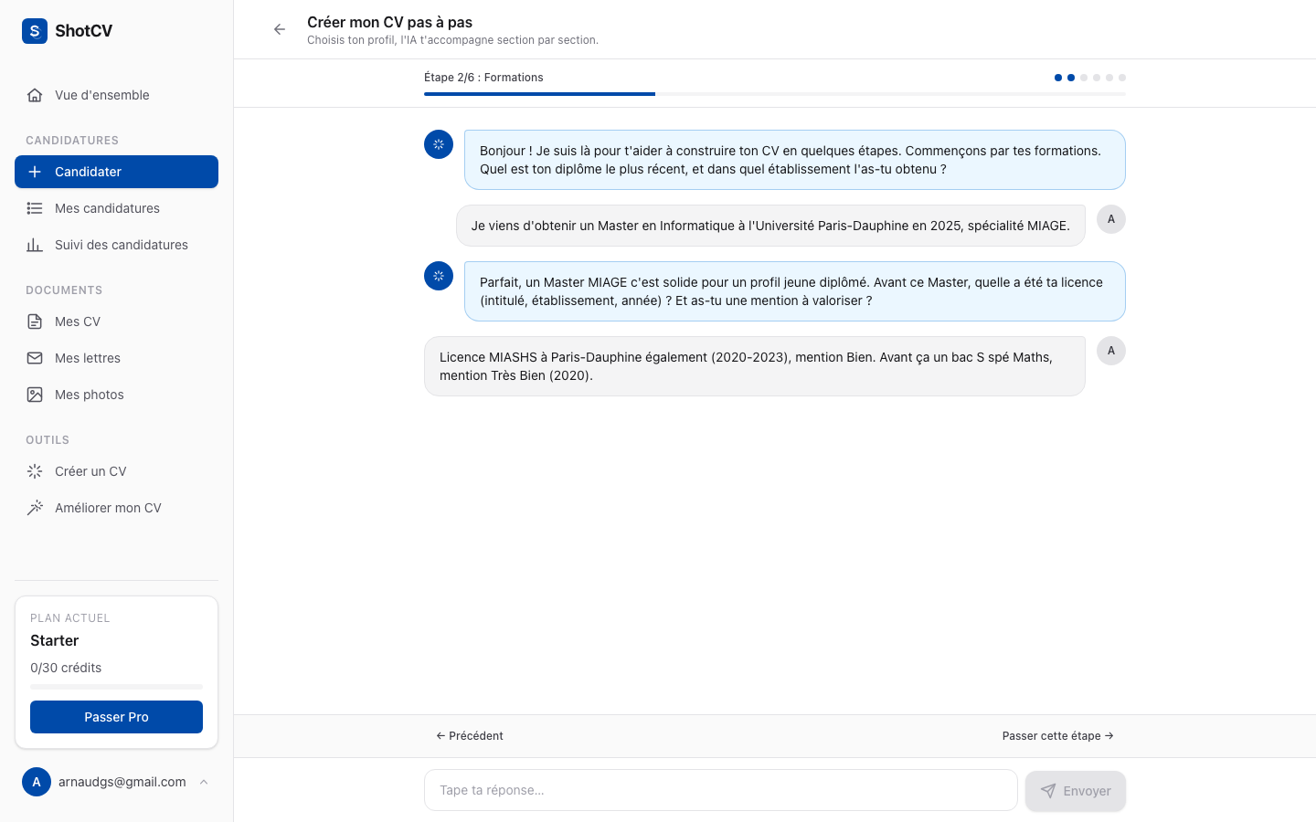 Chat builder étape par étape