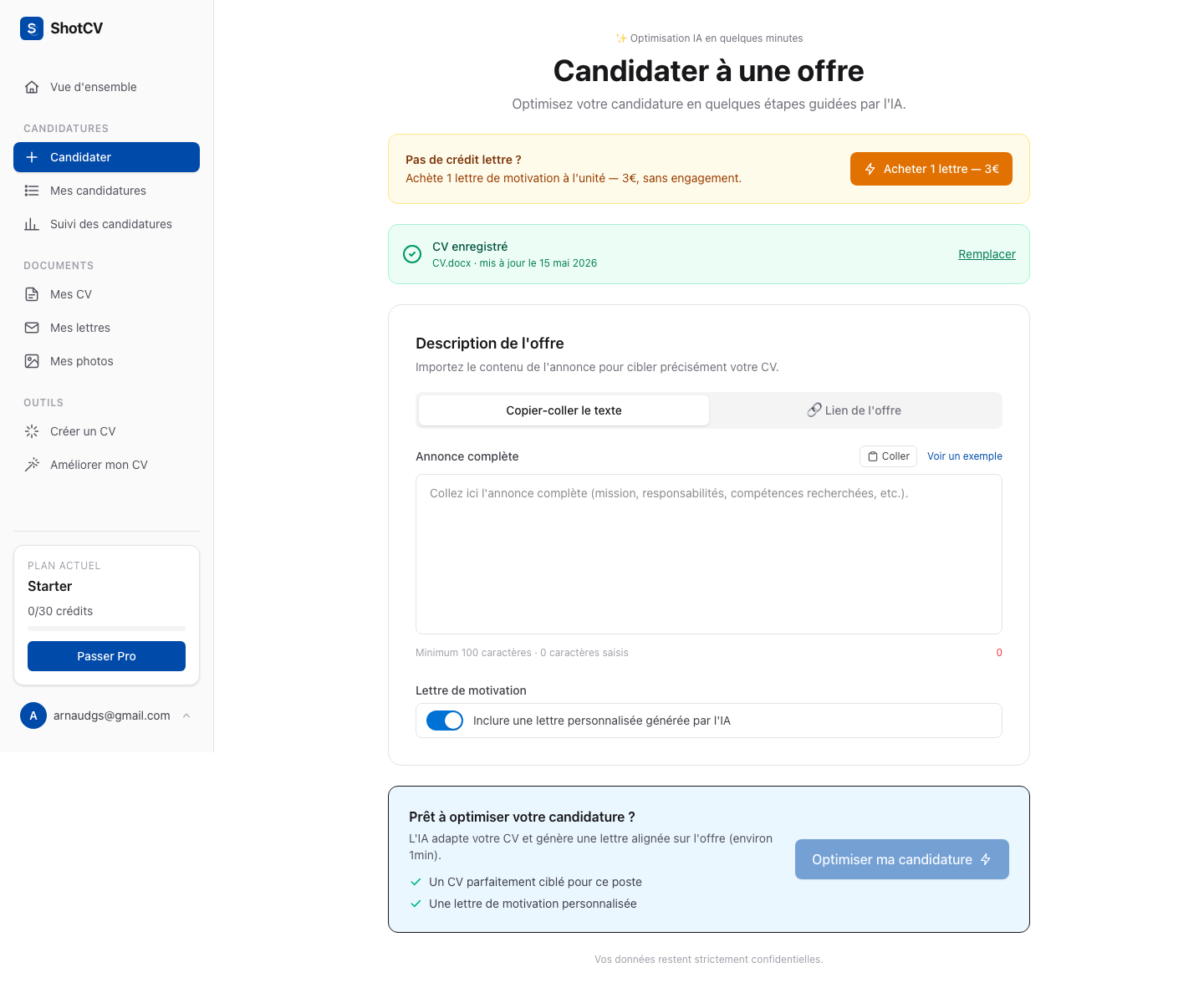 Lettre +3€ à la demande